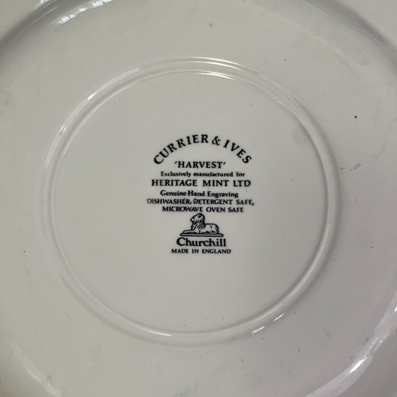 3 Currier and Ives "Harvest" Churchill Dinner Plates 10.25" Blue White England - Picture 8 of 8